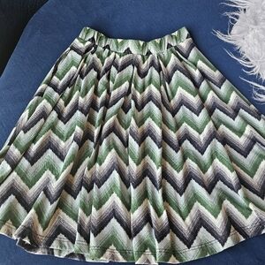 LuLaRoe Madison Skirt with Green Chevron Pattern